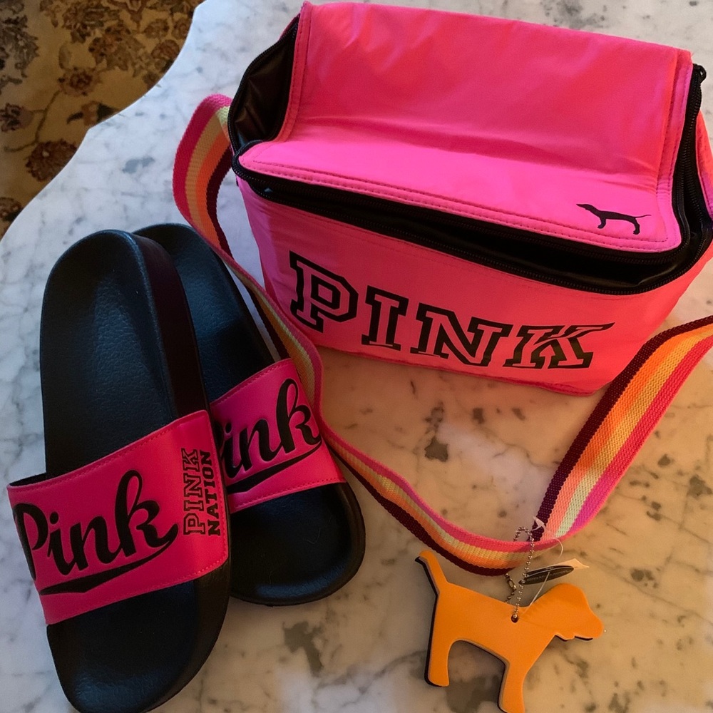 VS PINK slides and beach cooler summer set
